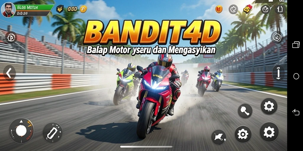 Tampilan antarmuka dan fungsi balapan motor yang menarik.