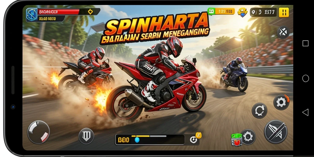Tampilan antarmuka balapan motor yang menawan dan dinamis.